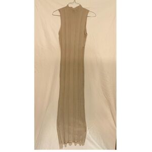 Sleeveless Rib-Knit Maxi Dress in Beige